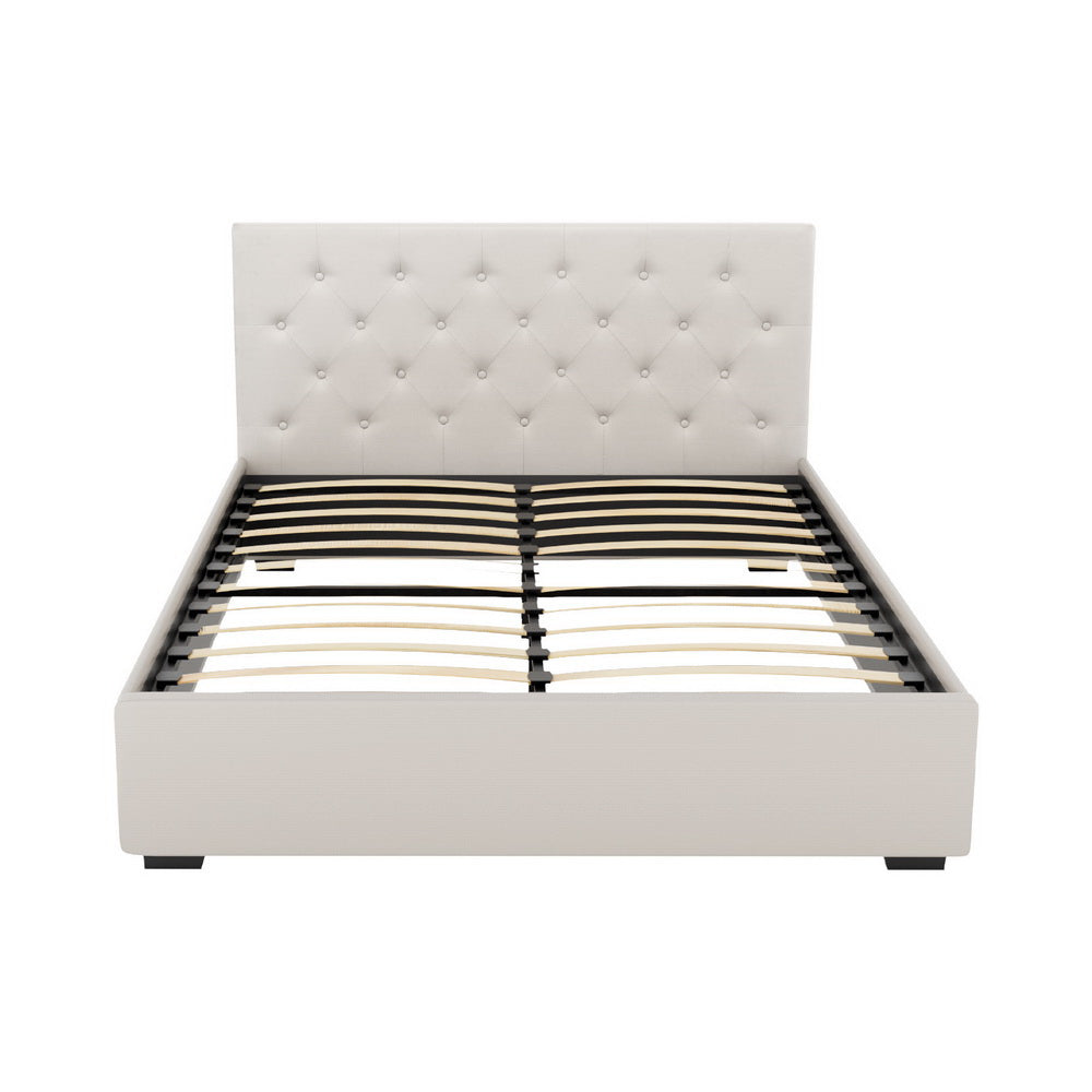 Artiss Bed Frame Double Size Gas Lift Beige VILA - Furniture > Bedroom > Beds & Bed Frames