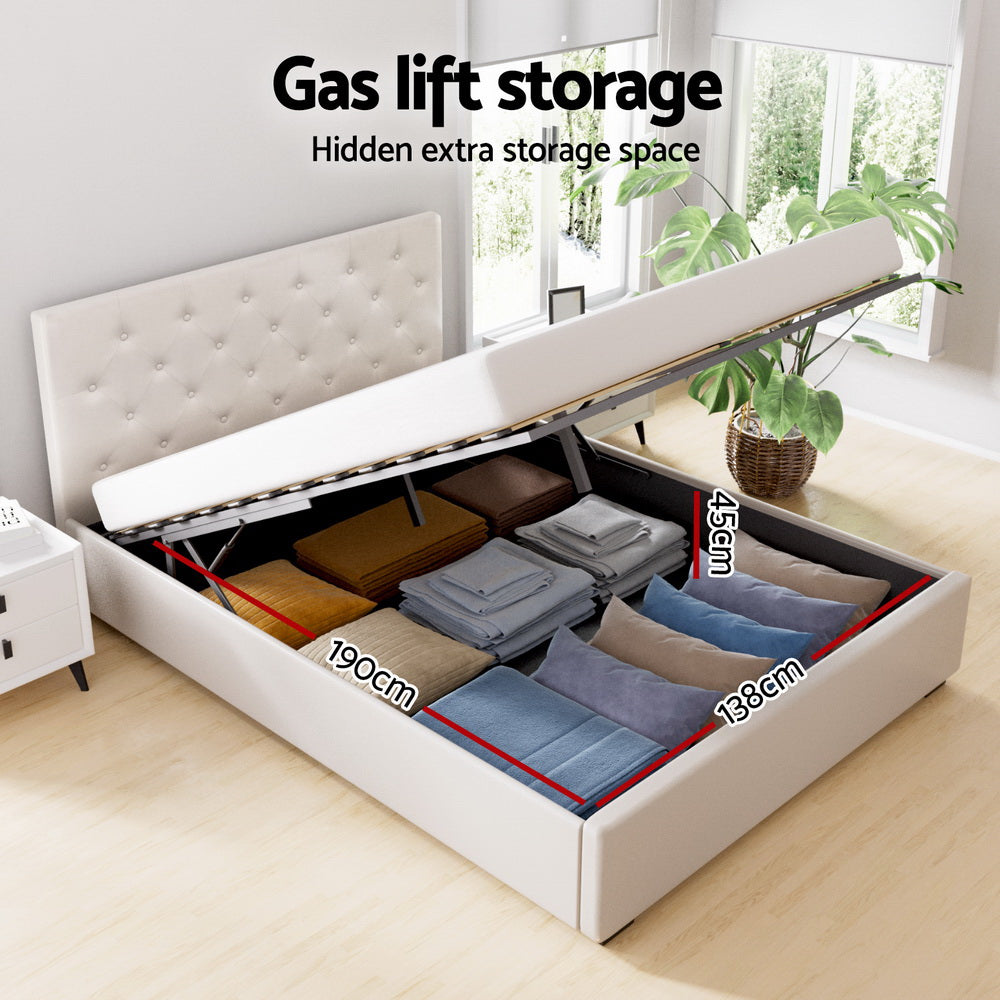 Artiss Bed Frame Double Size Gas Lift Beige VILA - Furniture > Bedroom > Beds & Bed Frames