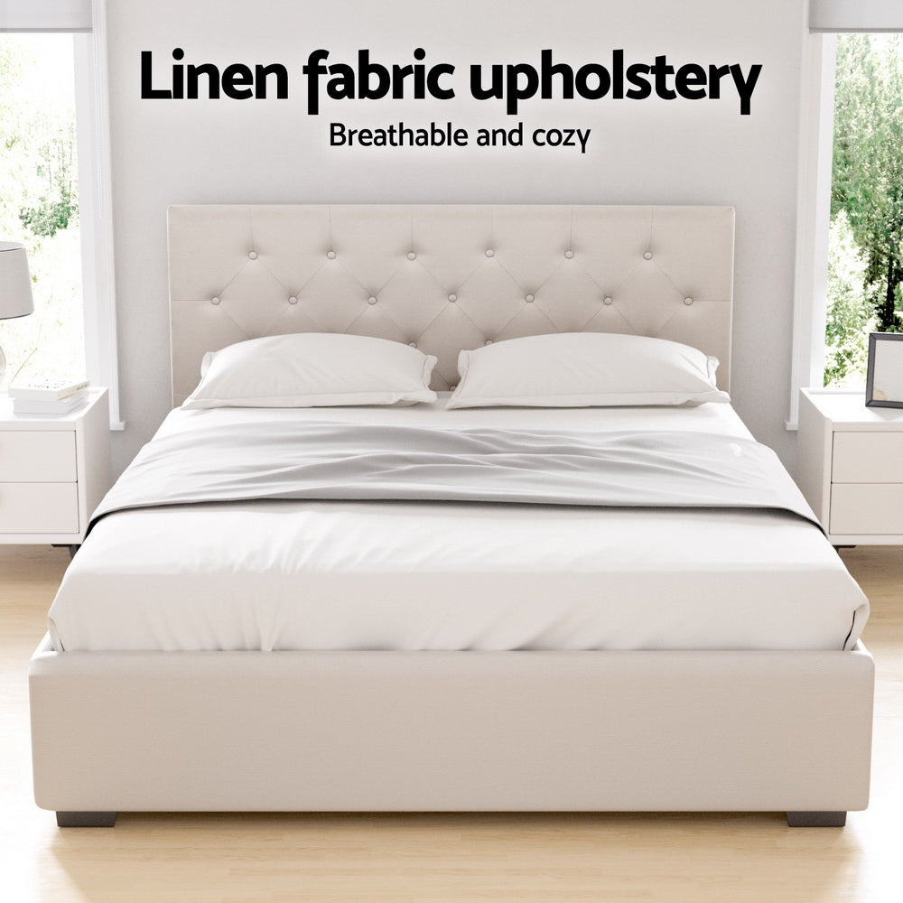 Artiss Bed Frame Double Size Gas Lift Beige VILA - Furniture > Bedroom > Beds & Bed Frames