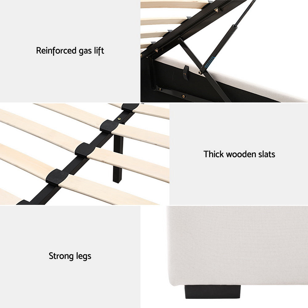 Artiss Bed Frame Double Size Gas Lift Beige VILA - Furniture > Bedroom > Beds & Bed Frames