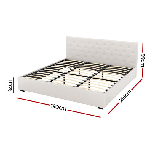 Artiss Bed Frame King Size Gas Lift Beige VILA Furniture > Bedroom > Beds & Bed Frames