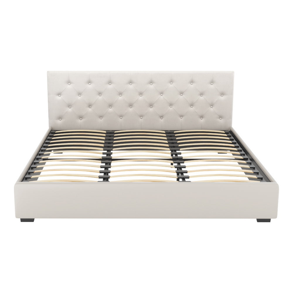 Artiss Bed Frame King Size Gas Lift Beige VILA Furniture > Bedroom > Beds & Bed Frames