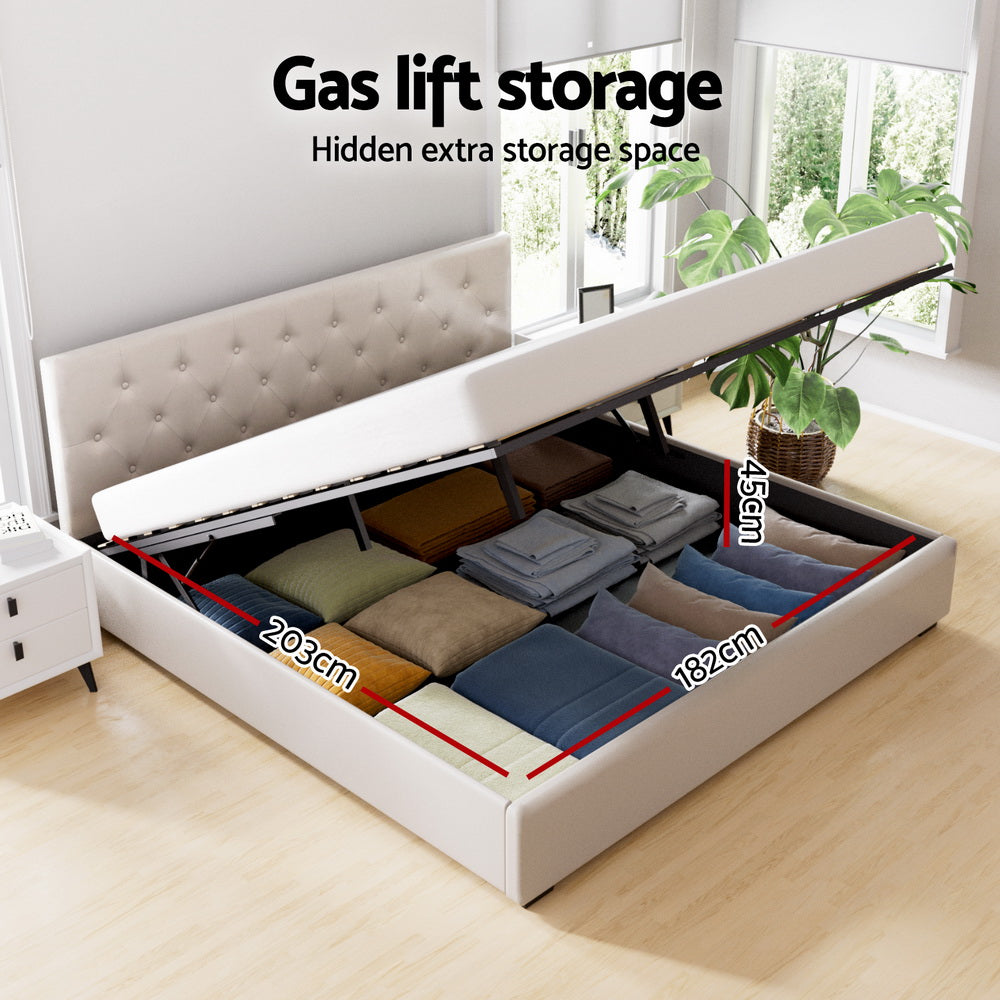 Artiss Bed Frame King Size Gas Lift Beige VILA Furniture > Bedroom > Beds & Bed Frames