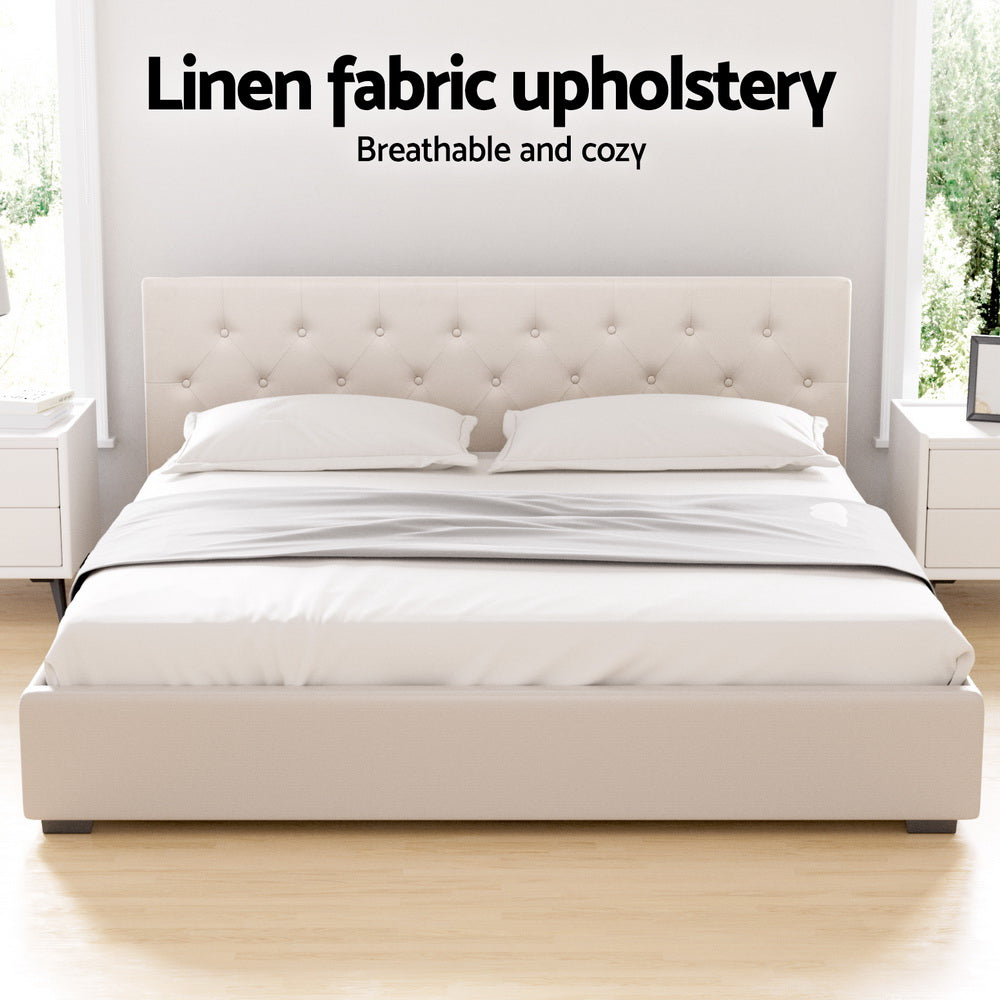 Artiss Bed Frame King Size Gas Lift Beige VILA Furniture > Bedroom > Beds & Bed Frames