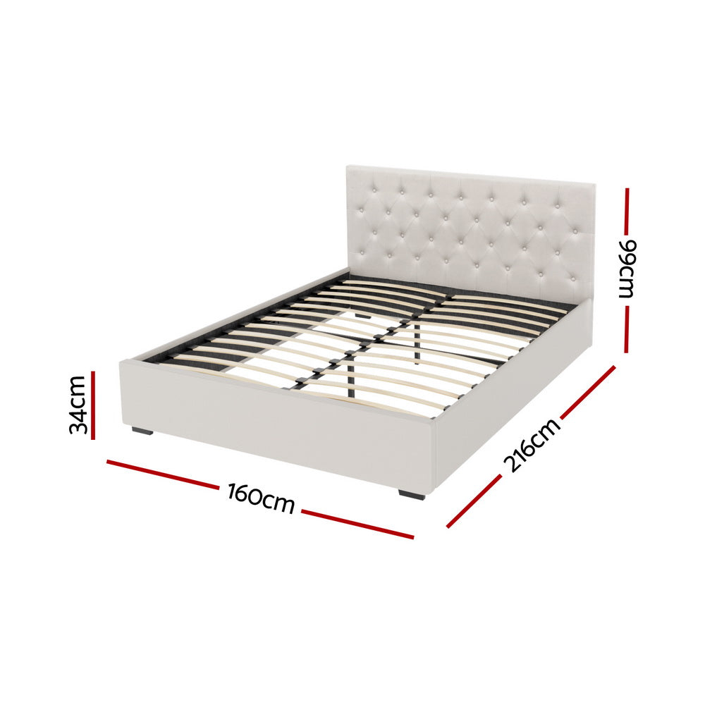 Artiss Bed Frame Queen Size Gas Lift Beige VILA Furniture > Bedroom > Beds & Bed Frames