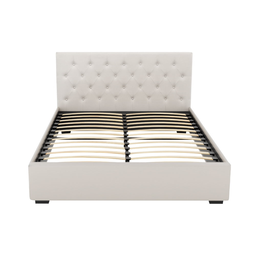 Artiss Bed Frame Queen Size Gas Lift Beige VILA Furniture > Bedroom > Beds & Bed Frames