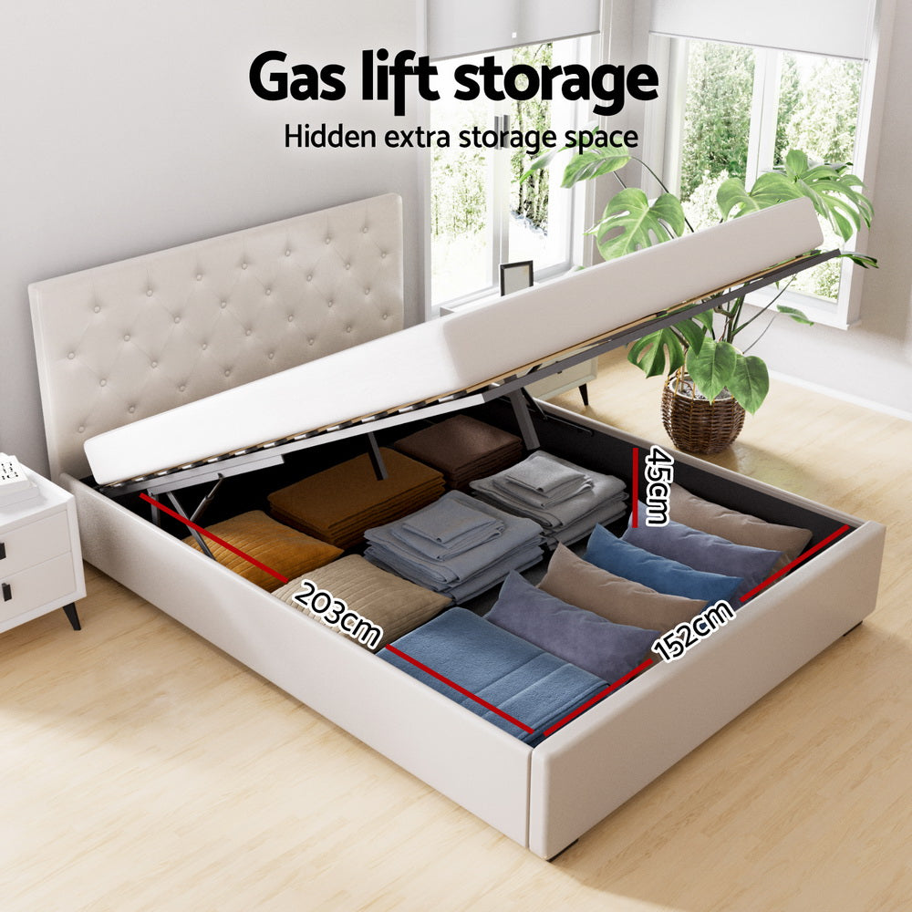 Artiss Bed Frame Queen Size Gas Lift Beige VILA Furniture > Bedroom > Beds & Bed Frames