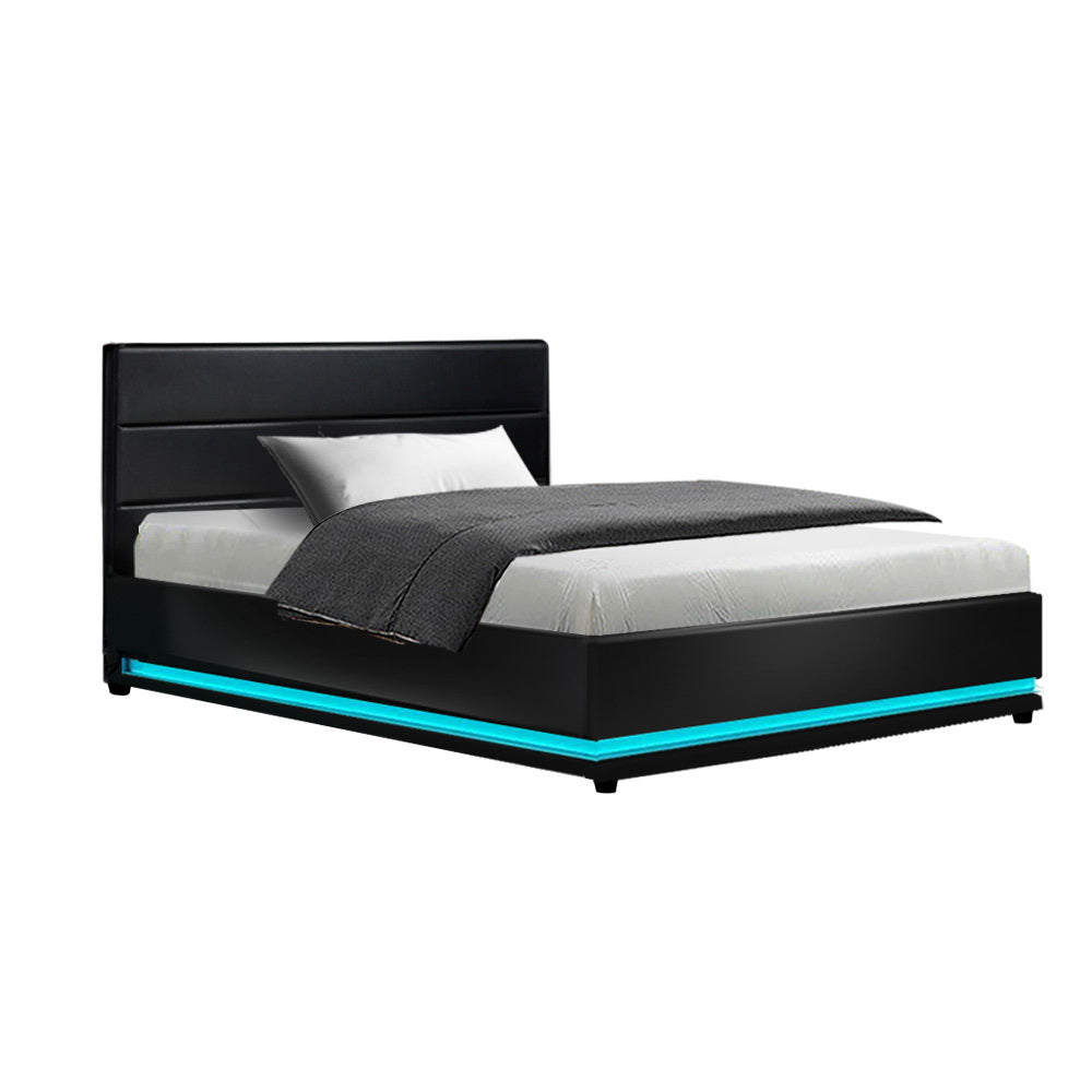 Artiss Bed Frame King Single Size LED Gas Lift Black LUMI - Furniture > Bedroom > Beds & Bed Frames