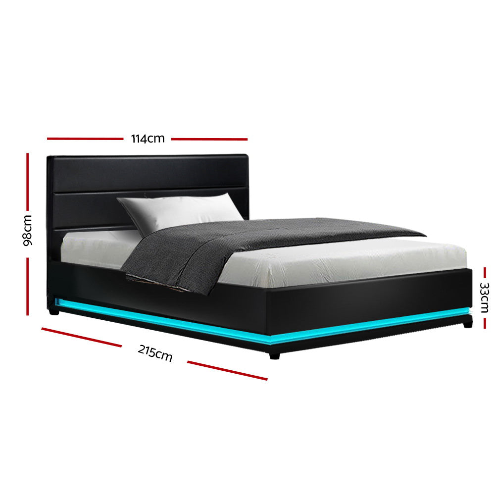 Artiss Bed Frame King Single Size LED Gas Lift Black LUMI - Furniture > Bedroom > Beds & Bed Frames