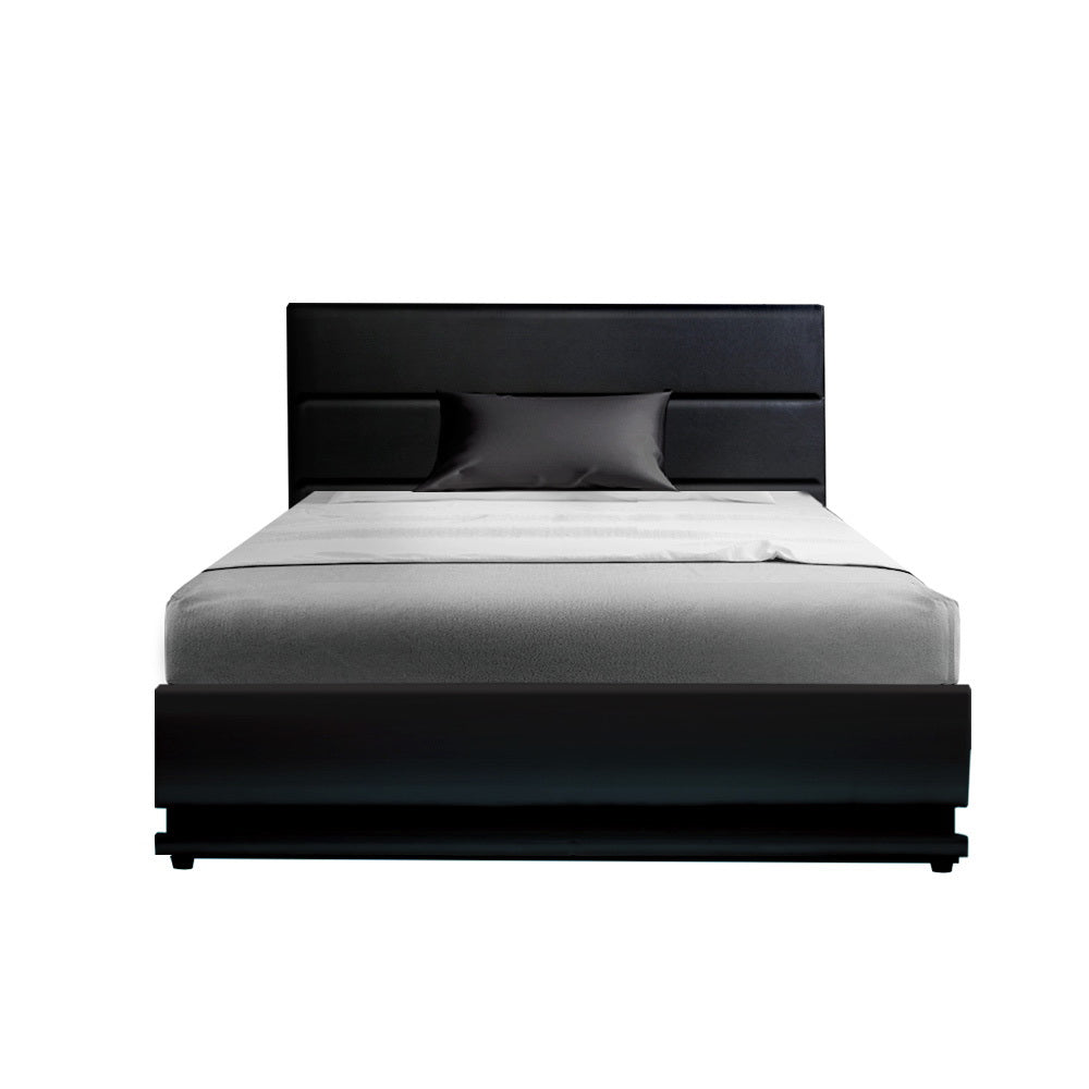 Artiss Bed Frame King Single Size LED Gas Lift Black LUMI - Furniture > Bedroom > Beds & Bed Frames