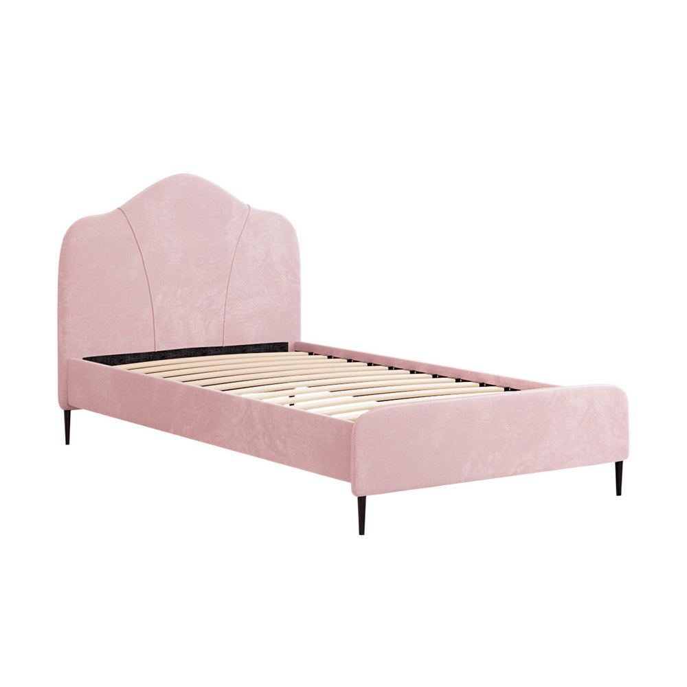 Artiss Bed Frame King Single Size Velvet Pink OLAN - Furniture > Bedroom > Beds & Bed Frames