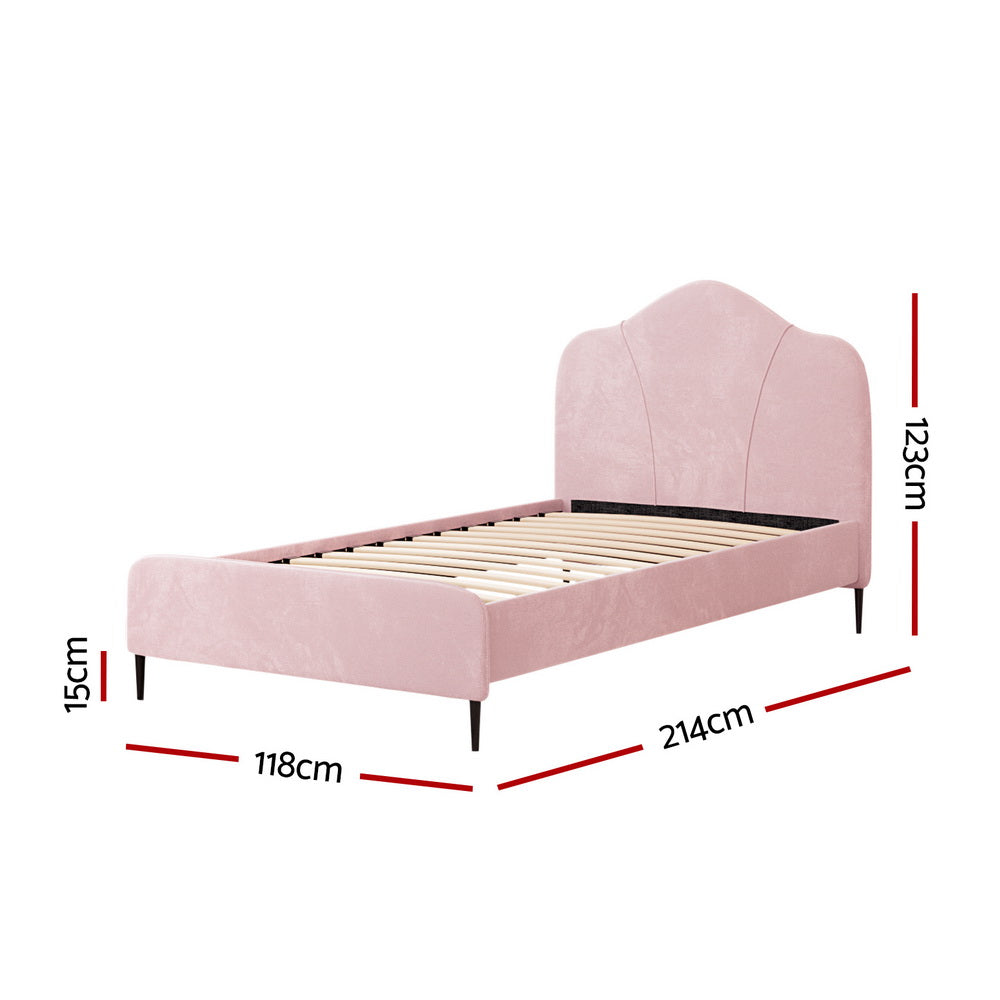 Artiss Bed Frame King Single Size Velvet Pink OLAN - Furniture > Bedroom > Beds & Bed Frames