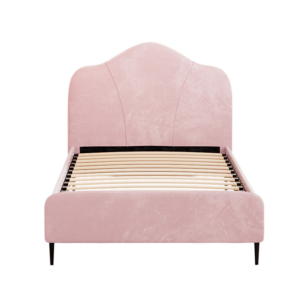 Artiss Bed Frame King Single Size Velvet Pink OLAN - Furniture > Bedroom > Beds & Bed Frames
