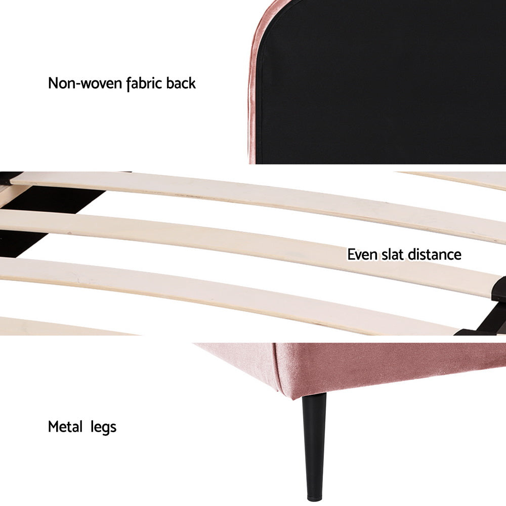 Artiss Bed Frame King Single Size Velvet Pink OLAN - Furniture > Bedroom > Beds & Bed Frames