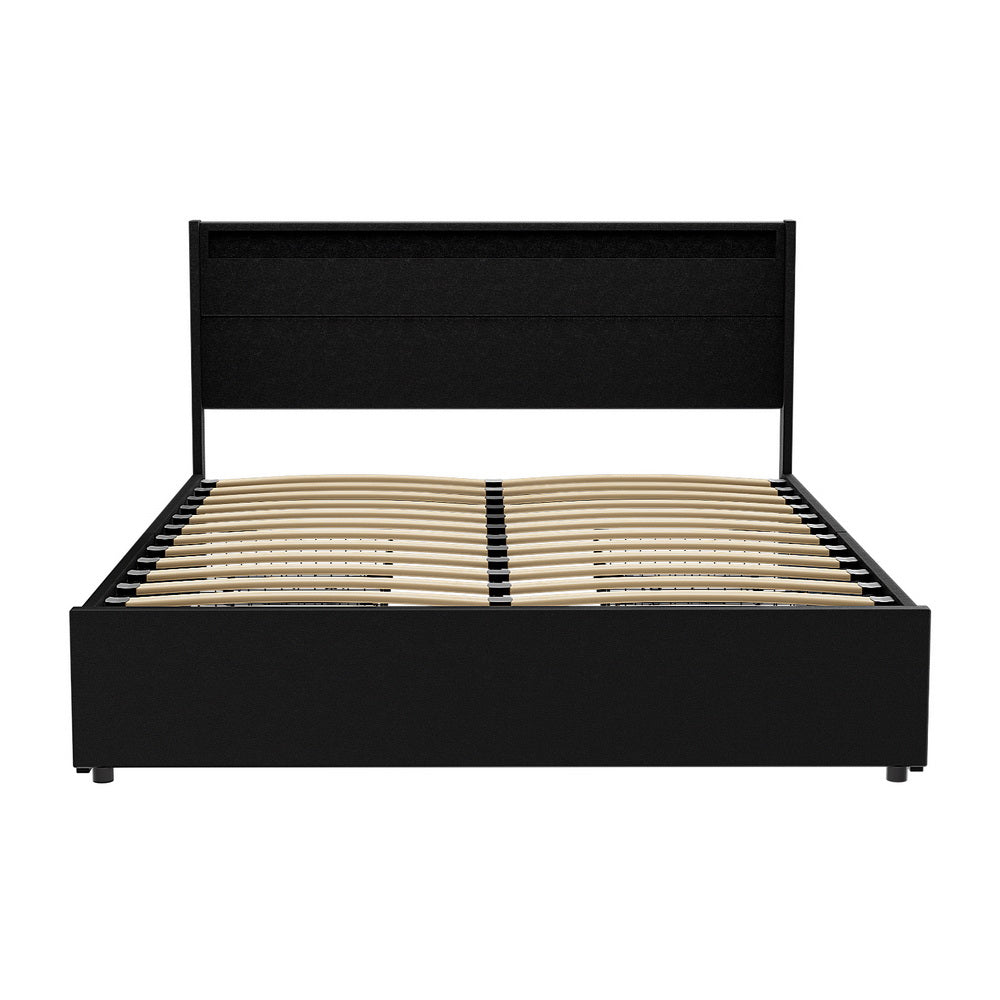 Artiss Bed Frame Queen Size LED with 4 Drawers Black DUNN Furniture > Bedroom > Beds & Bed Frames