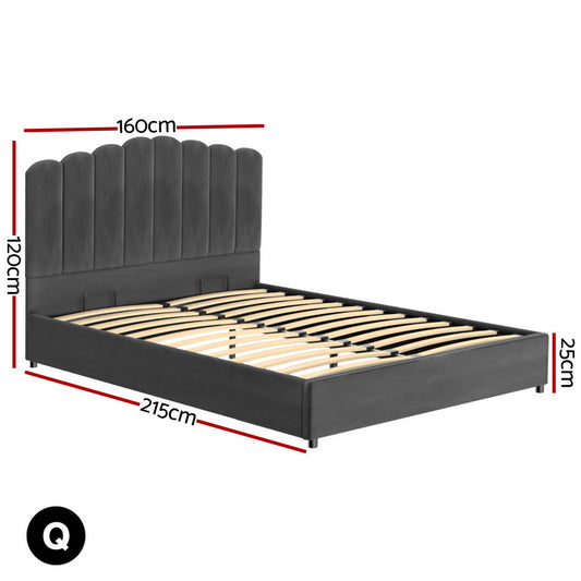 Artiss Bed Frame Double Size Velvet Grey FION Furniture > Bedroom > Beds & Bed Frames