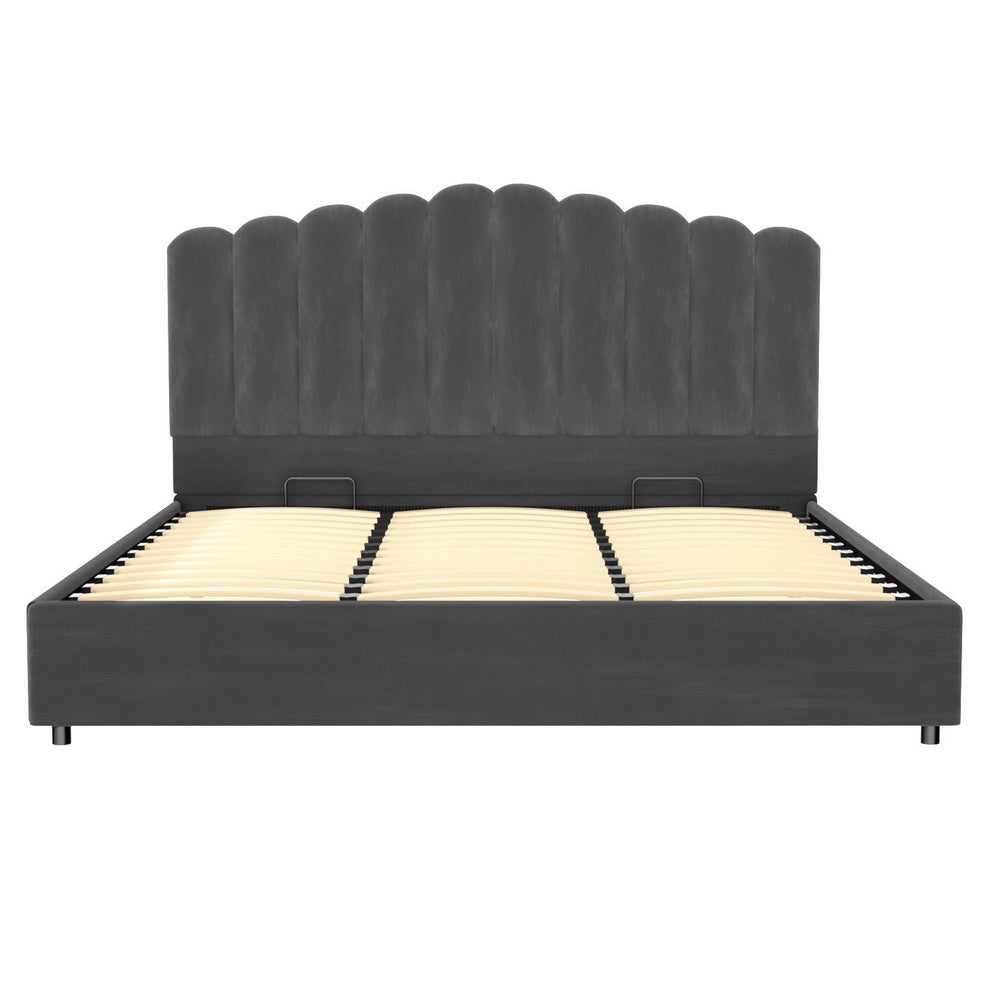 Artiss Bed Frame King Size Velvet Grey FION Furniture > Bedroom > Beds & Bed Frames