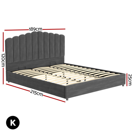 Artiss Bed Frame King Size Velvet Grey FION Furniture > Bedroom > Beds & Bed Frames