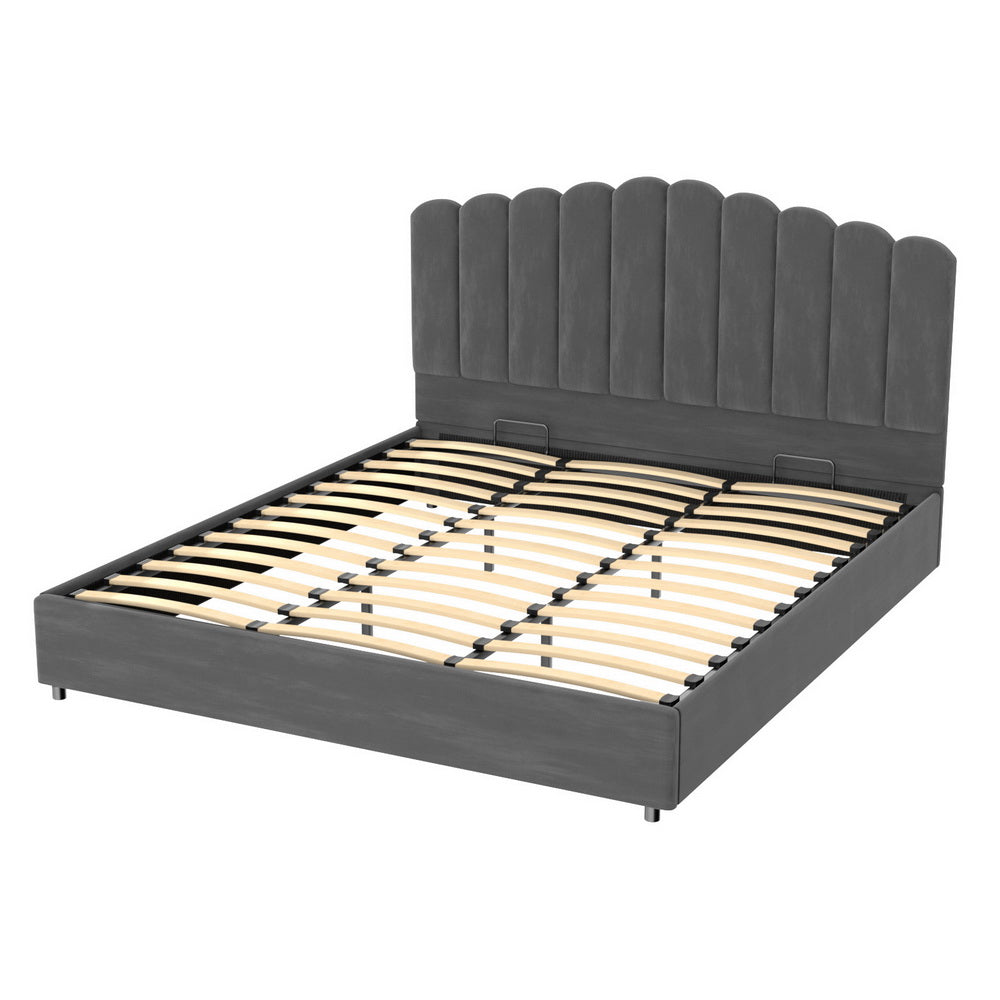 Artiss Bed Frame King Size Velvet Grey FION Furniture > Bedroom > Beds & Bed Frames