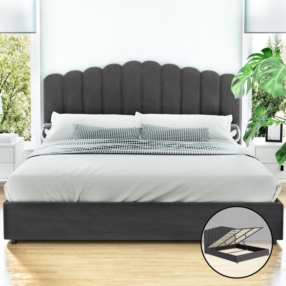 Artiss Bed Frame King Size Velvet Grey FION Furniture > Bedroom > Beds & Bed Frames