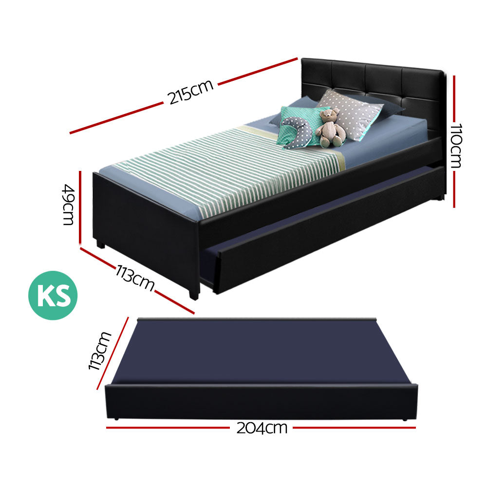 Artiss Bed Frame King Single Size Trundle Daybed Black - Furniture > Bedroom > Beds & Bed Frames