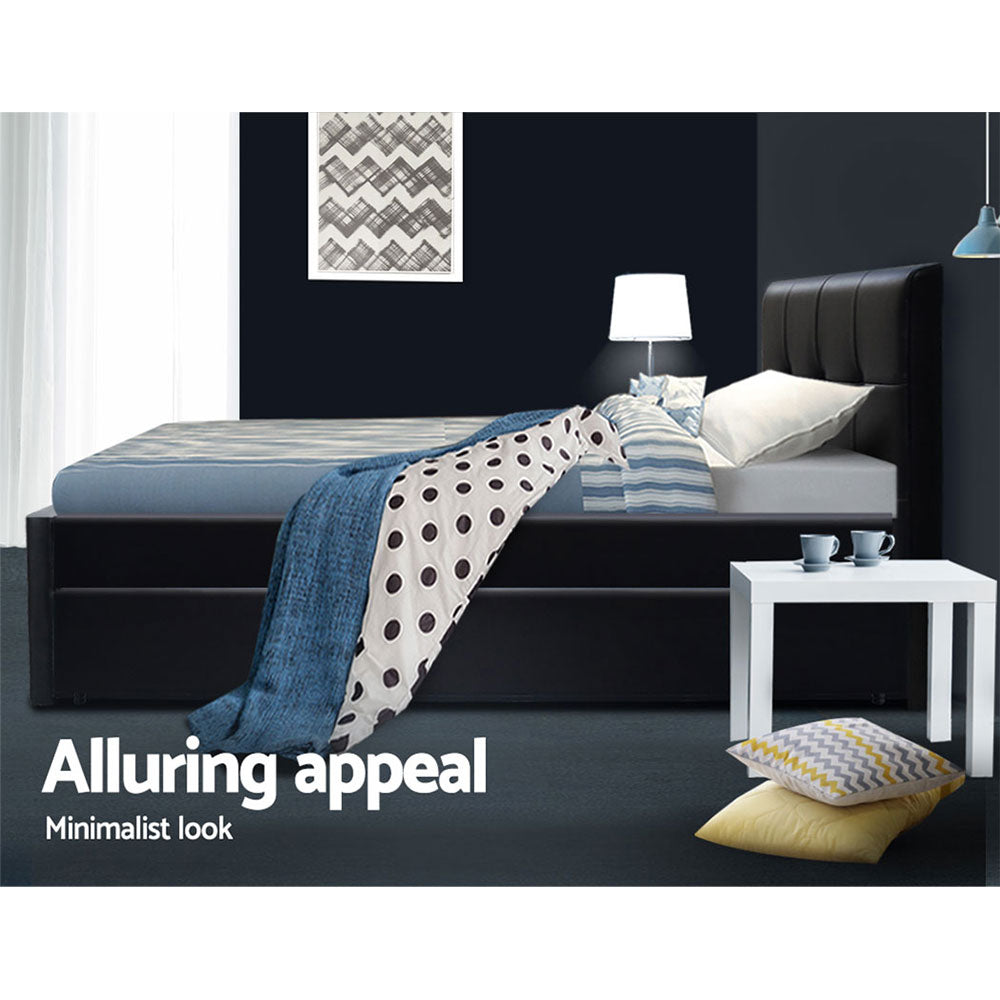 Artiss Bed Frame King Single Size Trundle Daybed Black - Furniture > Bedroom > Beds & Bed Frames