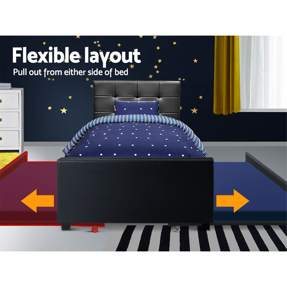 Artiss Bed Frame King Single Size Trundle Daybed Black - Furniture > Bedroom > Beds & Bed Frames