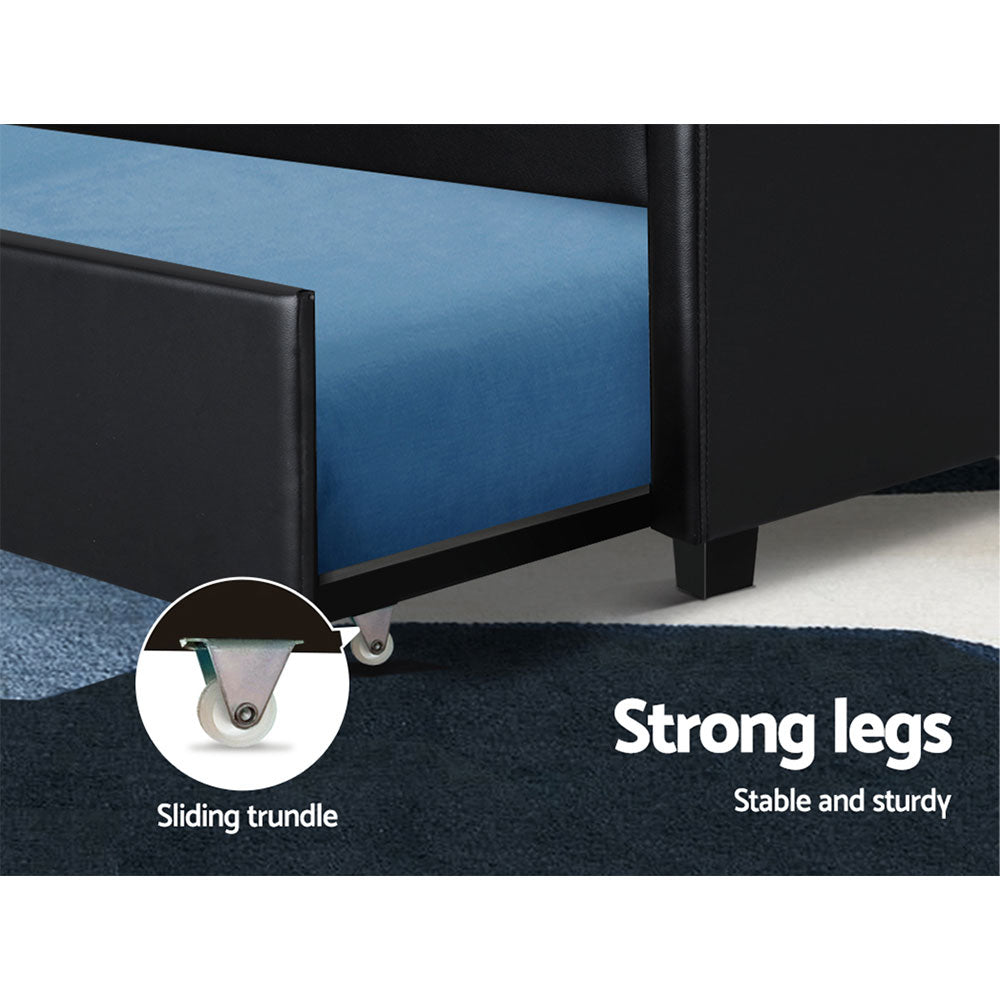 Artiss Bed Frame King Single Size Trundle Daybed Black - Furniture > Bedroom > Beds & Bed Frames