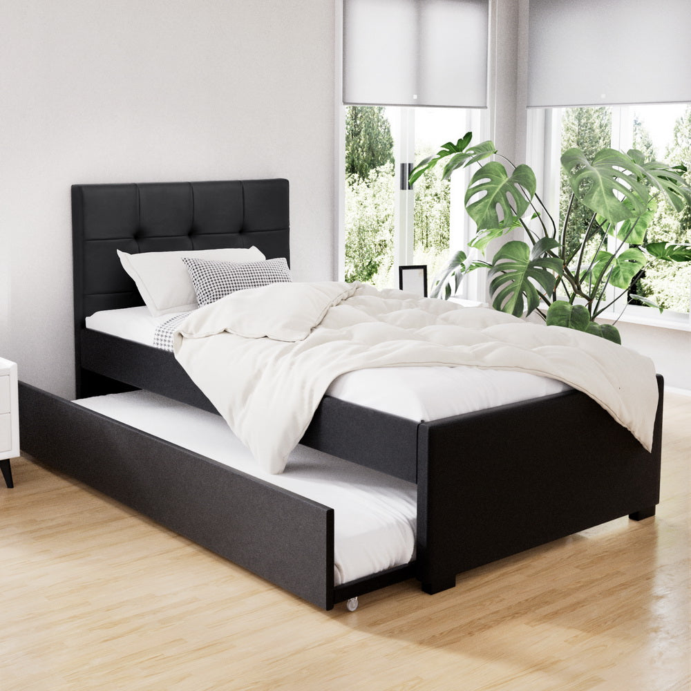 Artiss Bed Frame King Single Size Trundle Daybed Black - Furniture > Bedroom > Beds & Bed Frames