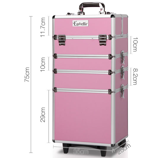 Embellir Makeup Case Beauty Trolley Cosmetic Organiser Box Travel Wheels Pink Health & Beauty > Makeup