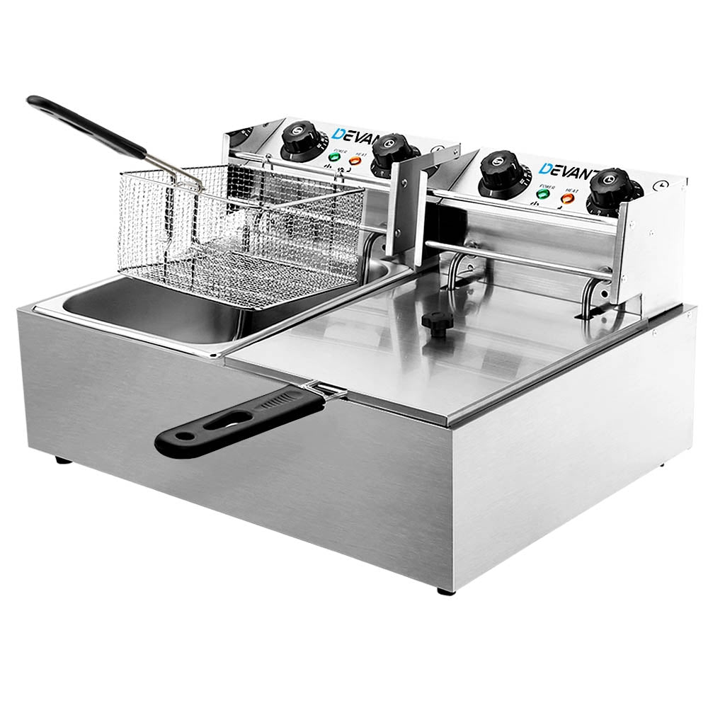 Devanti 20L Electric Commercial Deep Fryer Double Baskets 4400W Appliances > Kitchen Appliances > Deep Fryers