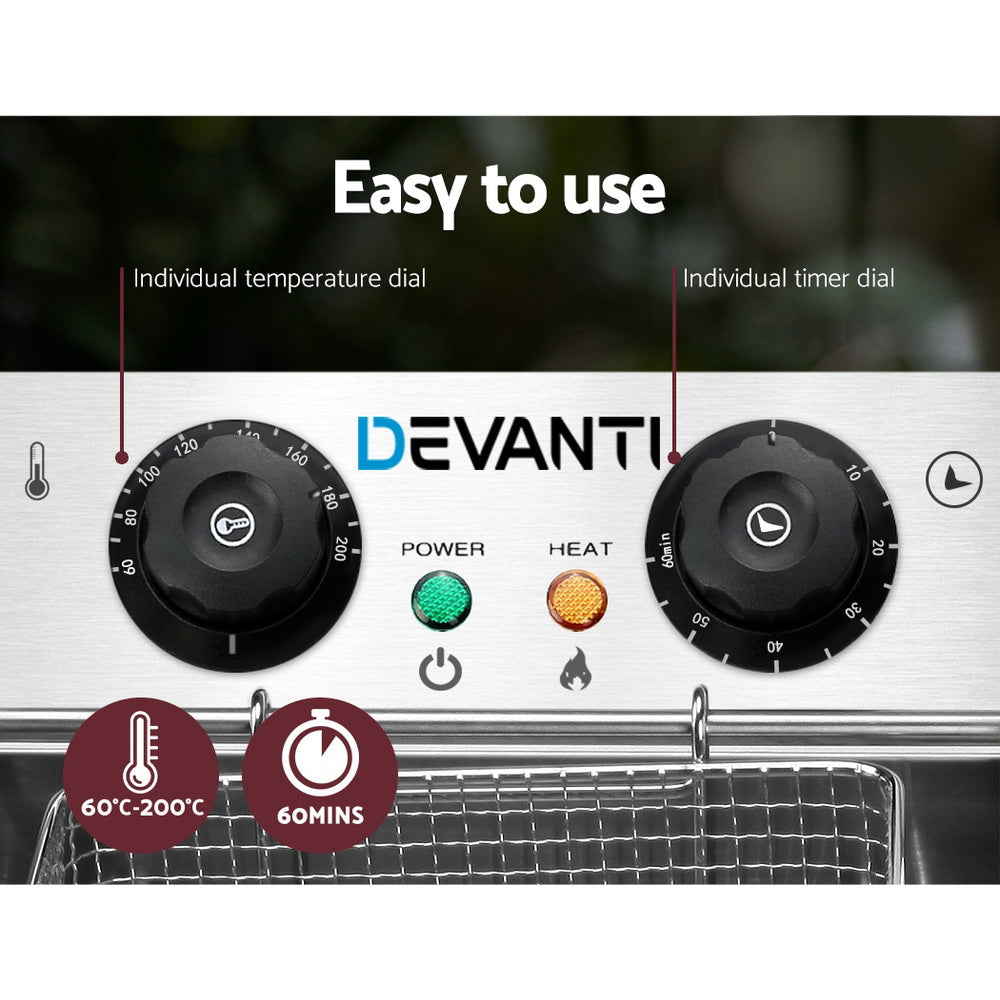 Devanti 20L Electric Commercial Deep Fryer Double Baskets 4400W Appliances > Kitchen Appliances > Deep Fryers