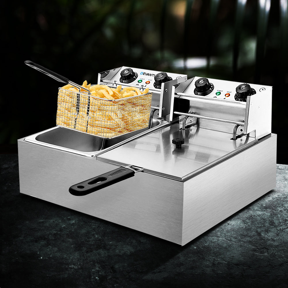 Devanti 20L Electric Commercial Deep Fryer Double Baskets 4400W Appliances > Kitchen Appliances > Deep Fryers