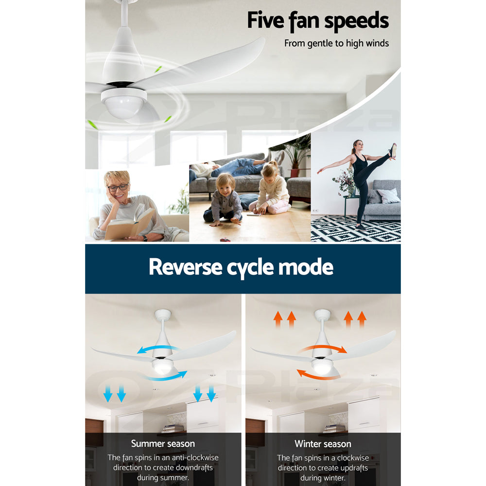 Devanti 52’’ Ceiling Fan DC Motor LED Light Remote Control White Appliances > Fans > Ceiling Fans