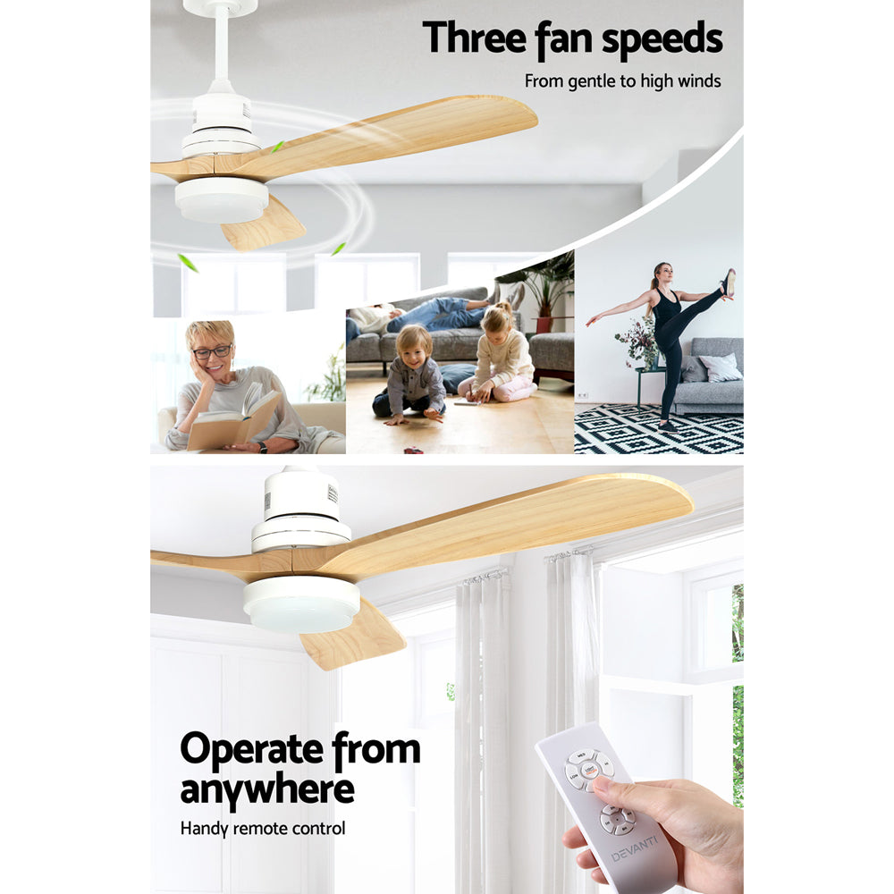 Devanti 52’’ Ceiling Fan AC Motor LED Light Remote Light Wood Appliances > Fans > Ceiling Fans