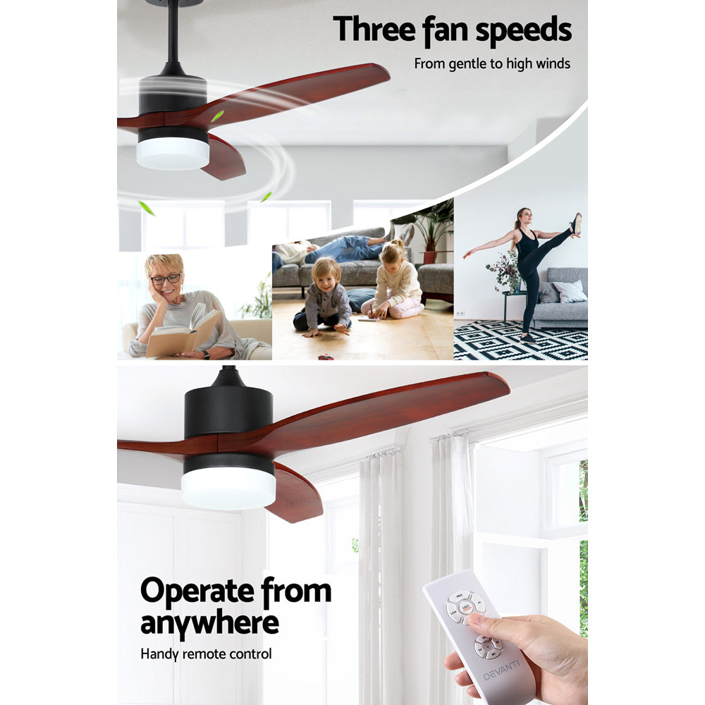 Devanti 52’’ Ceiling Fan AC Motor 3 Blades w/Light Dark Wood Appliances > Fans > Ceiling Fans