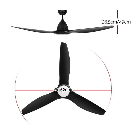 Devanti 64 Inch Ceiling Fan DC Motor w/Light w/Remote Black Appliances > Fans > Ceiling Fans