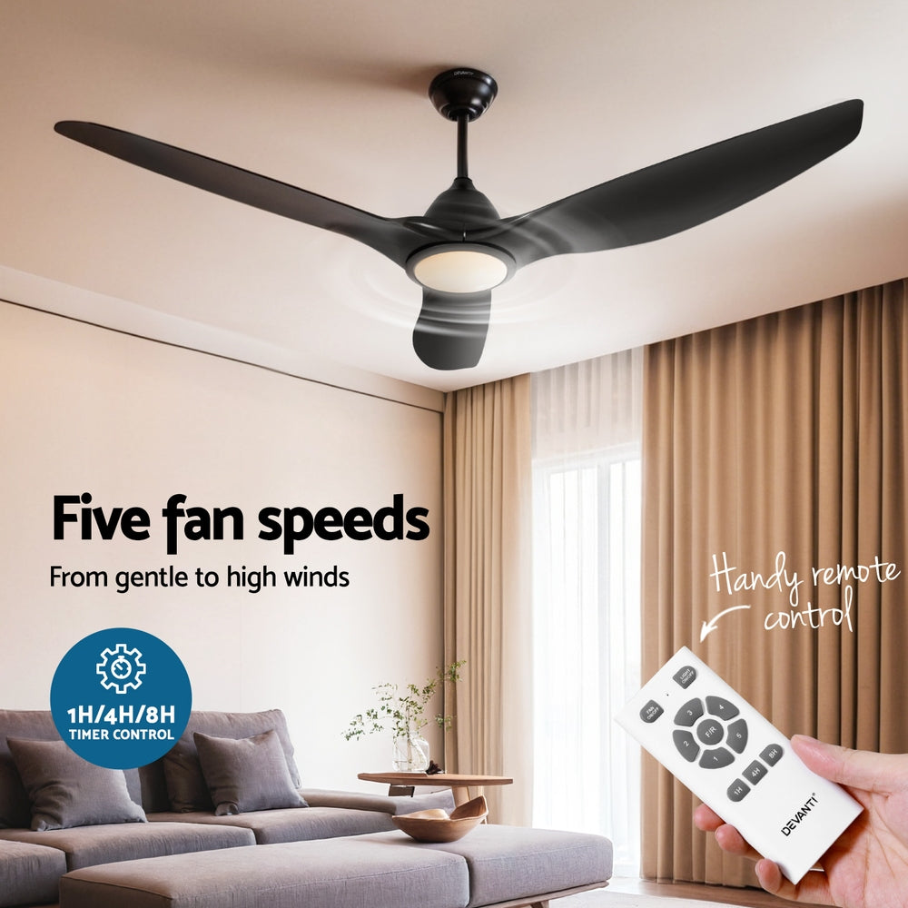 Devanti 64 Inch Ceiling Fan DC Motor w/Light w/Remote Black Appliances > Fans > Ceiling Fans