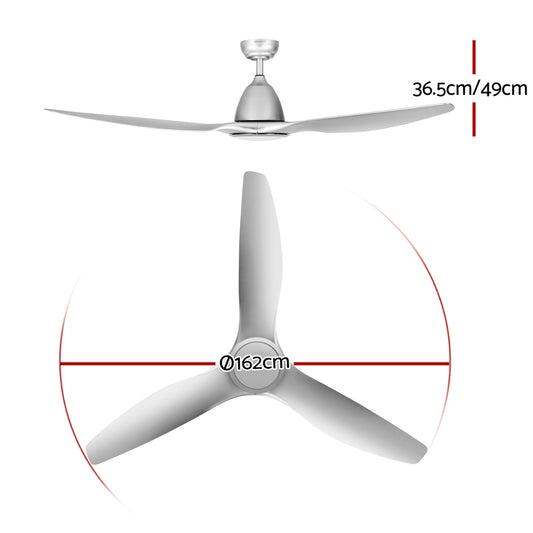 Devanti 64 Inch Ceiling Fan DC Motor w/Light w/Remote Silver Appliances > Fans > Ceiling Fans