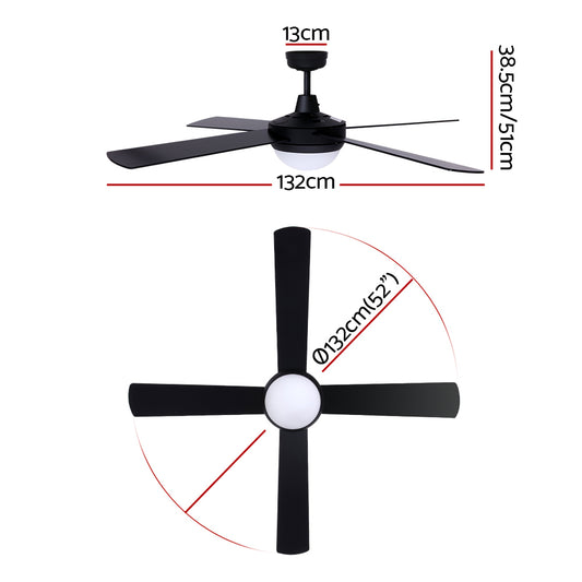 Devanti 52’’ Ceiling Fan AC Motor w/Light w/Remote Black Appliances > Fans > Ceiling Fans