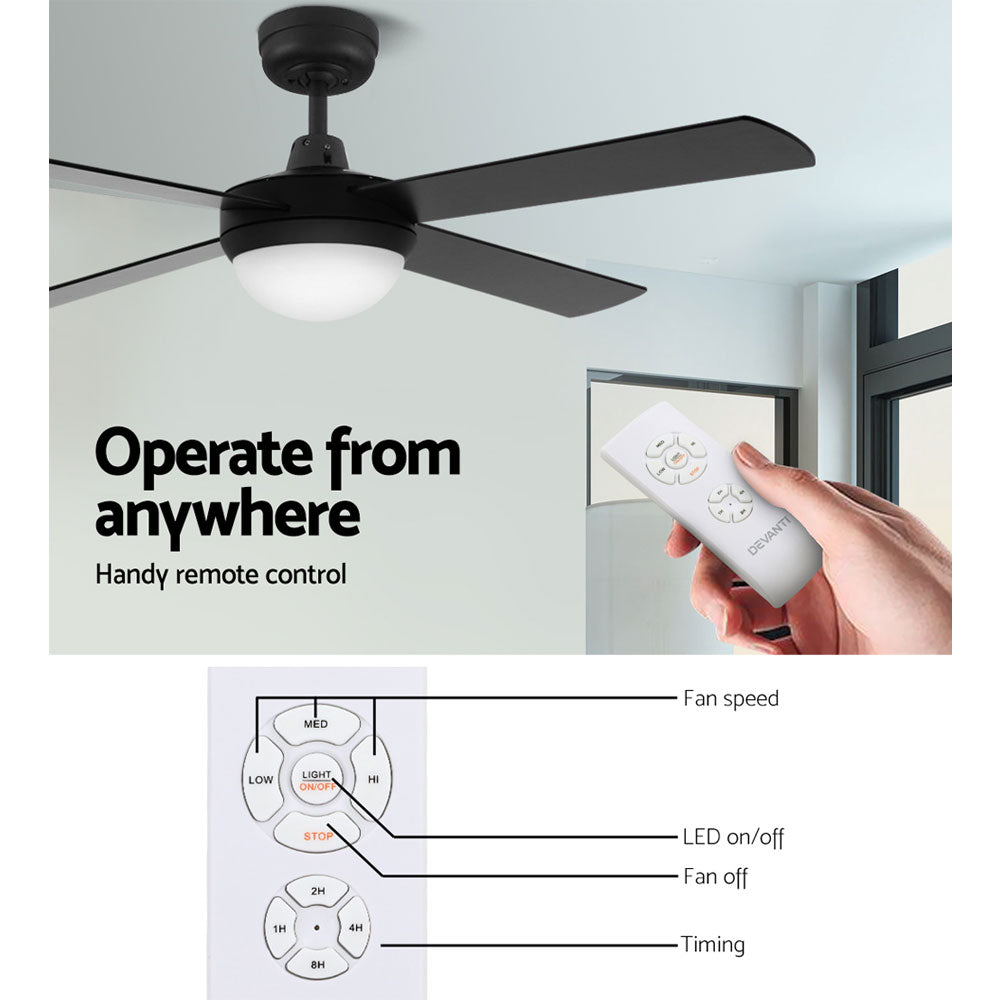 Devanti 52’’ Ceiling Fan AC Motor w/Light w/Remote Black Appliances > Fans > Ceiling Fans