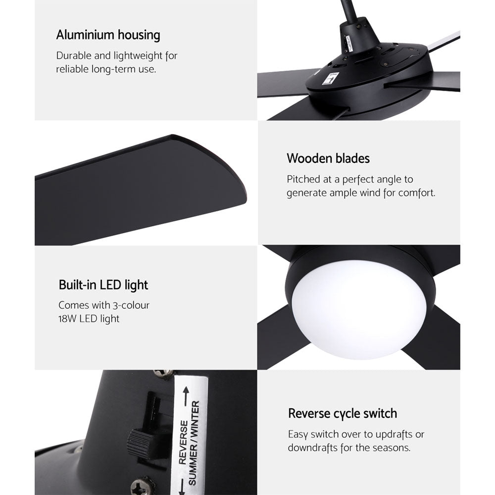 Devanti 52’’ Ceiling Fan AC Motor w/Light w/Remote Black Appliances > Fans > Ceiling Fans