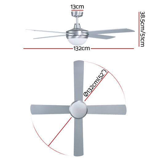 Devanti 52’’ Ceiling Fan AC Motor w/Light w/Remote Silver Appliances > Fans > Ceiling Fans