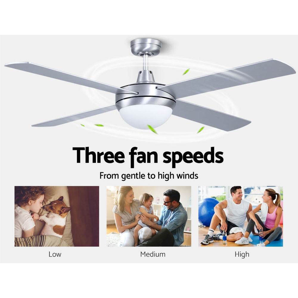 Devanti 52’’ Ceiling Fan AC Motor w/Light w/Remote Silver Appliances > Fans > Ceiling Fans