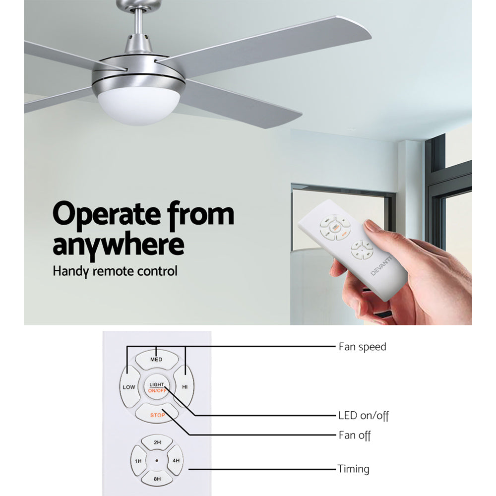 Devanti 52’’ Ceiling Fan AC Motor w/Light w/Remote Silver Appliances > Fans > Ceiling Fans