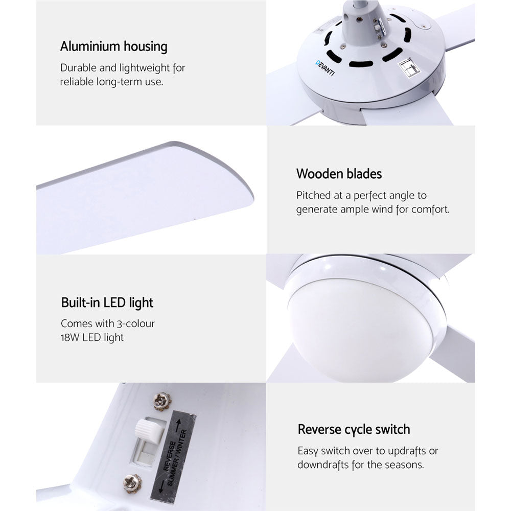 Devanti 52’’ Ceiling Fan AC Motor w/Light w/Remote White Appliances > Fans > Ceiling Fans