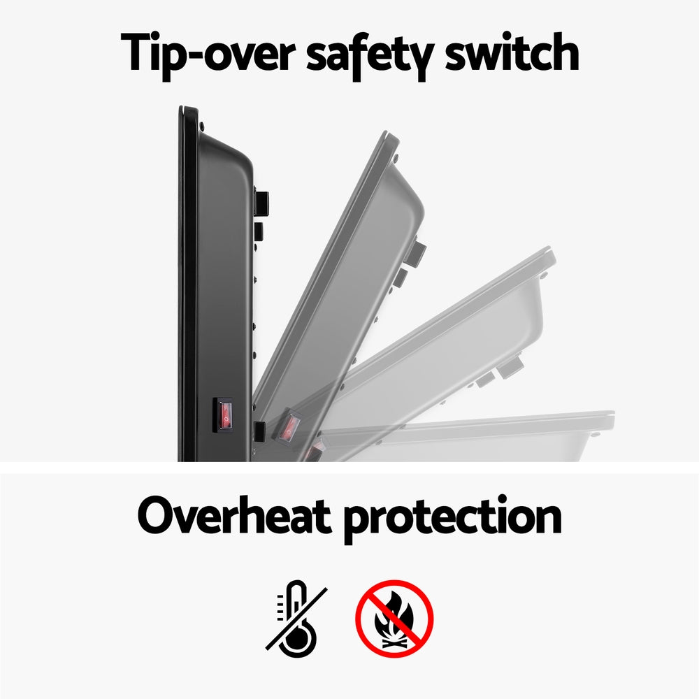 Electric Convection Heater Black 2000w | Black Plastic Tip-over Safety Switch