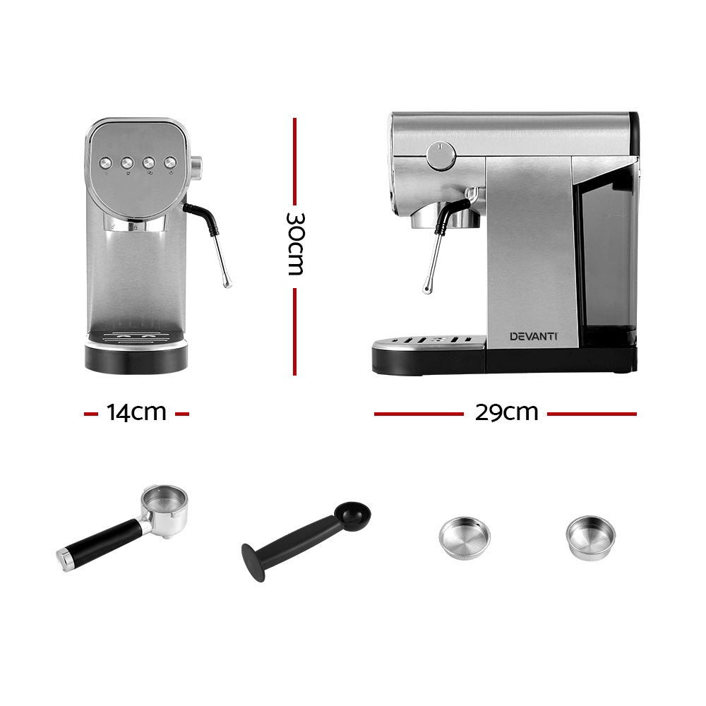 Devanti 20 Bar Coffee Machine Espresso Cafe Maker Appliances > Kitchen Appliances