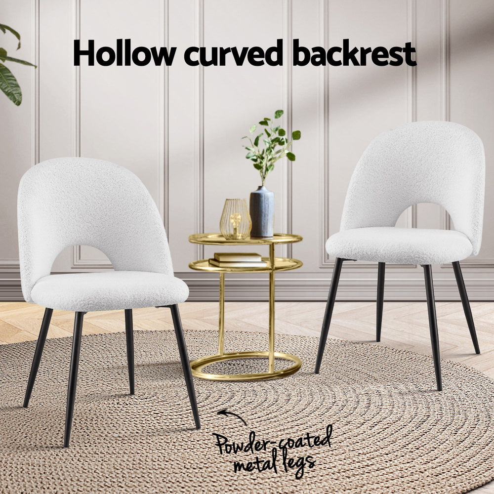 1 Set of 2 Artiss Dining Chair Boucle Sherpa - Furniture > Dining > Kitchen & Dining Chairs