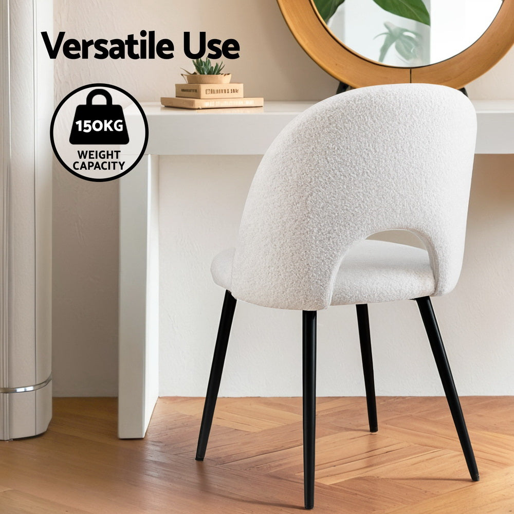 1 Set of 2 Artiss Dining Chair Boucle Sherpa - Furniture > Dining > Kitchen & Dining Chairs